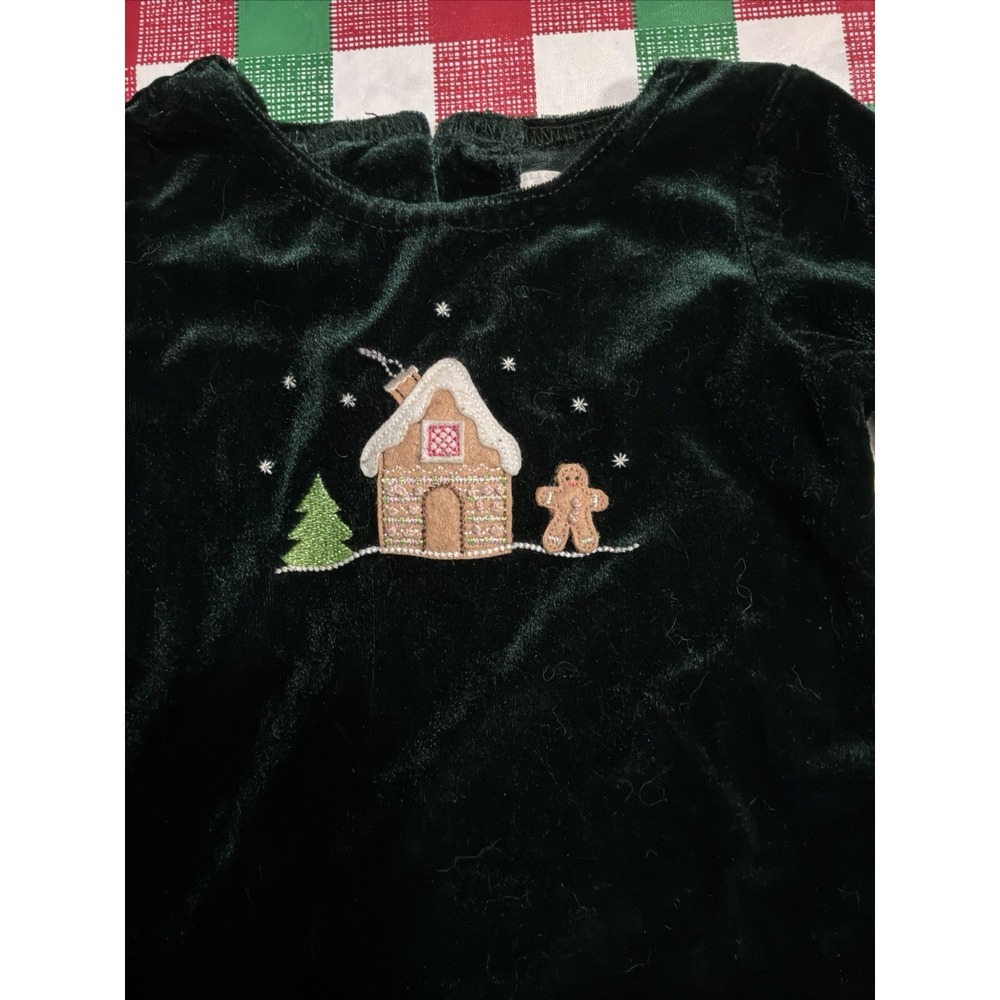 Christmas Holiday Gingerbread Velvet Dress 12 Month Baby Girl Whimsical Green